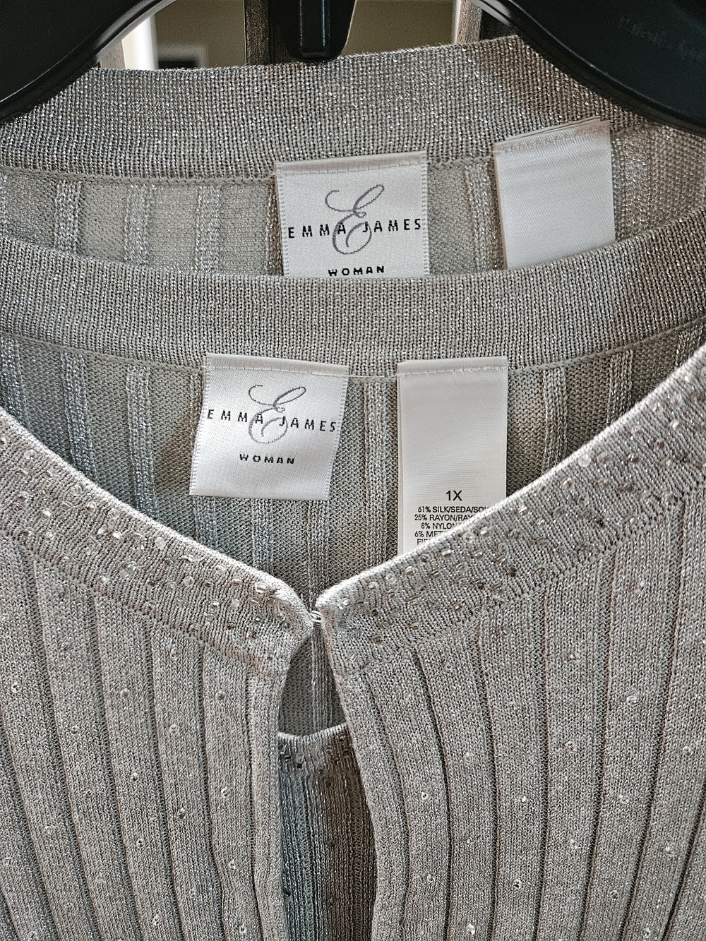 Emma James Silver Ribbed Knit Cardigan with Sparkle